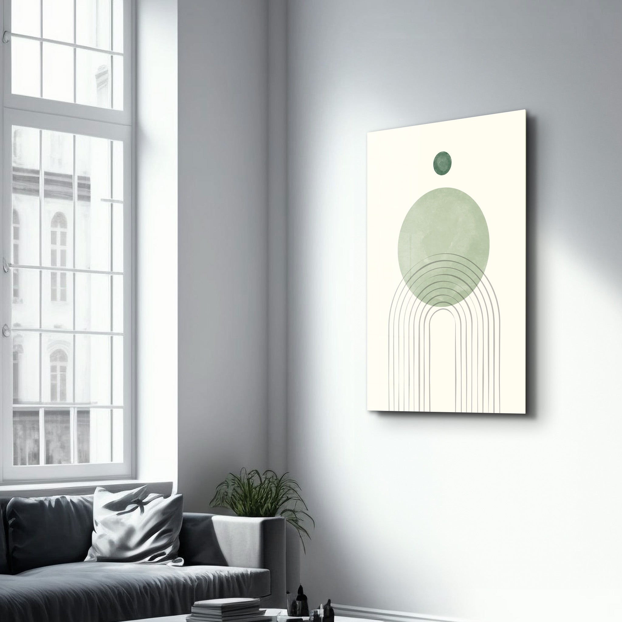 Elevated Orb & Arched Lines - Glass Wall Art