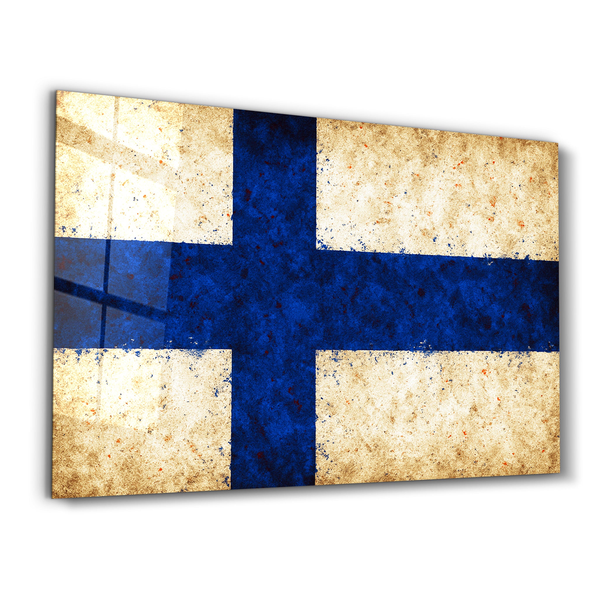 Finland Flag Splash - Glass Wall Art