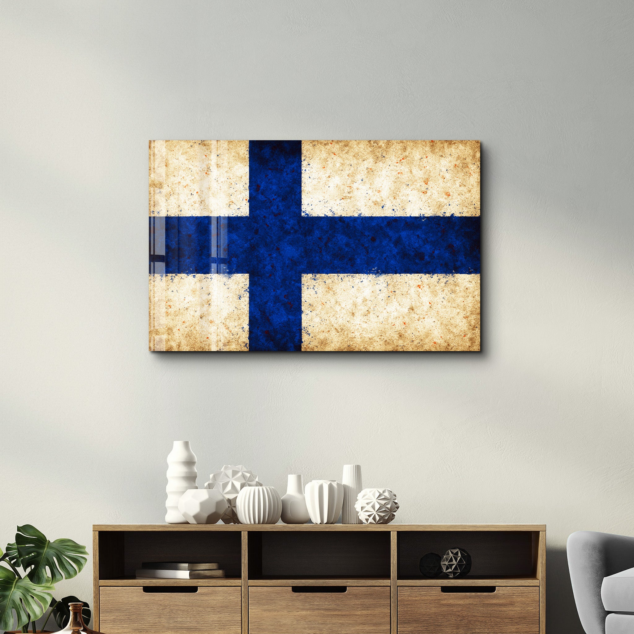 Finland Flag Splash - Glass Wall Art