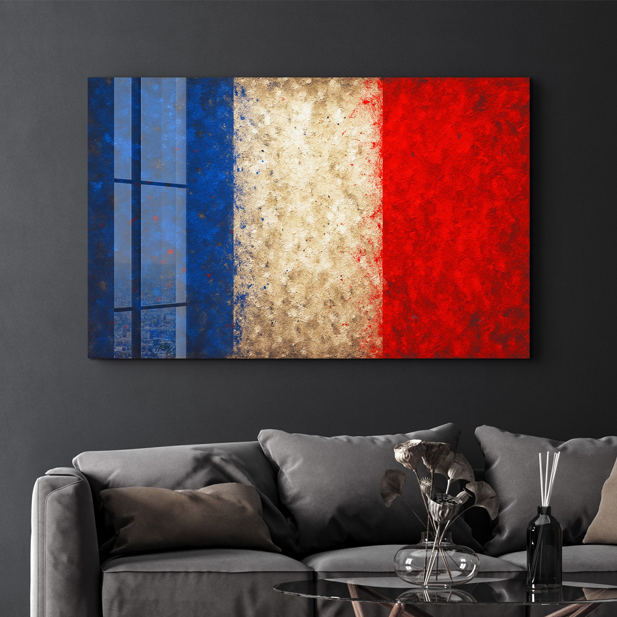 French Flag Splash - Glass Wall Art