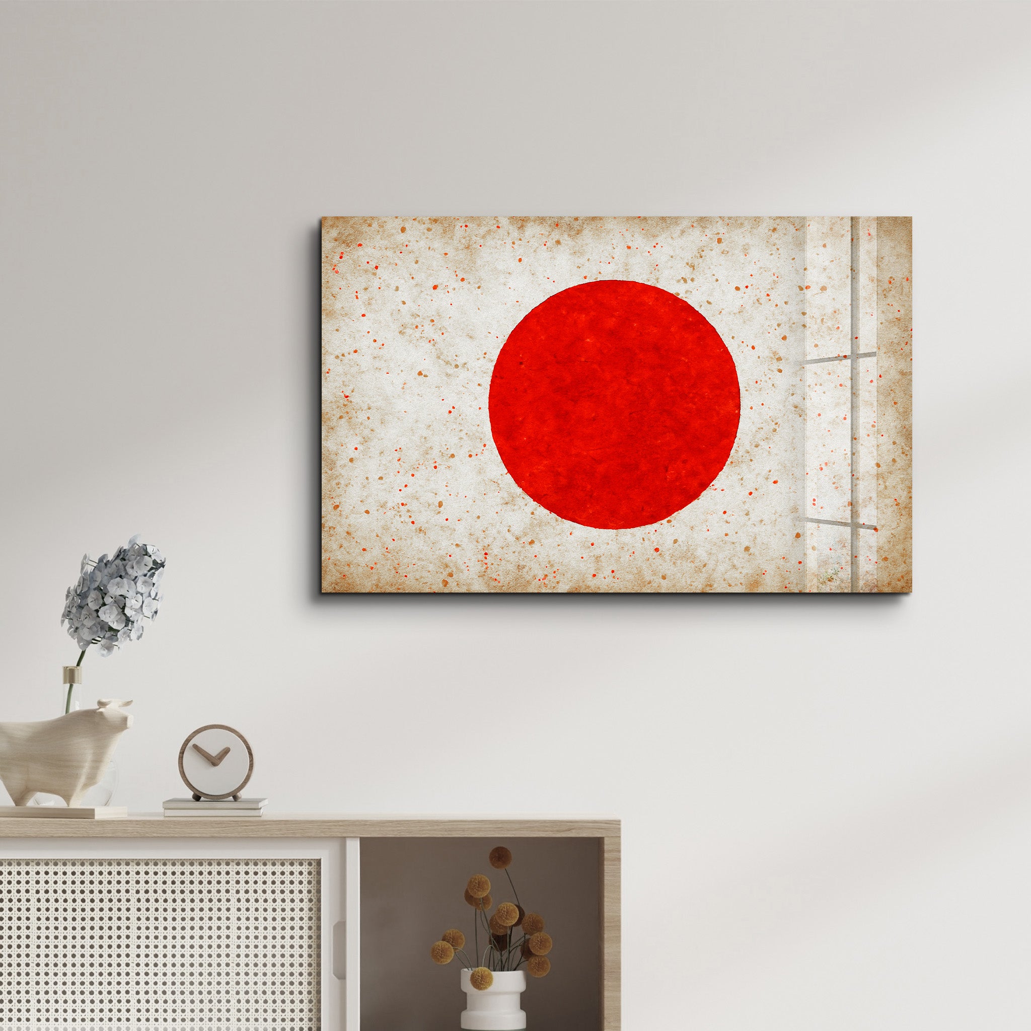 Japan Flag Splash - Glass Wall Art