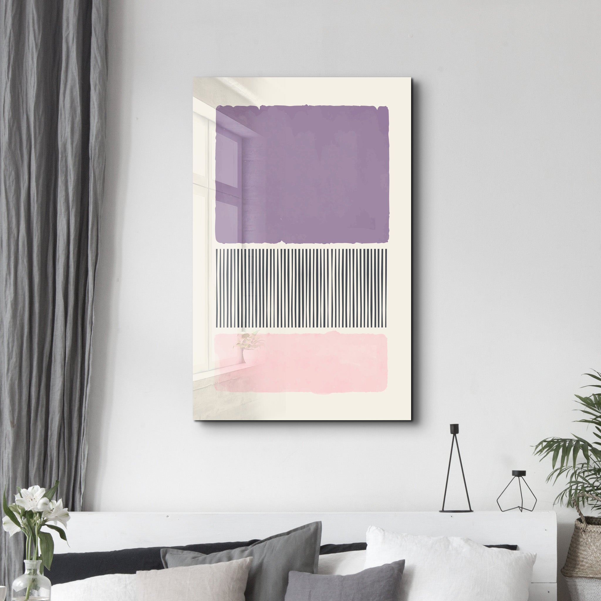 Lavender & Blush Abstract Blocks - Glass Wall Art