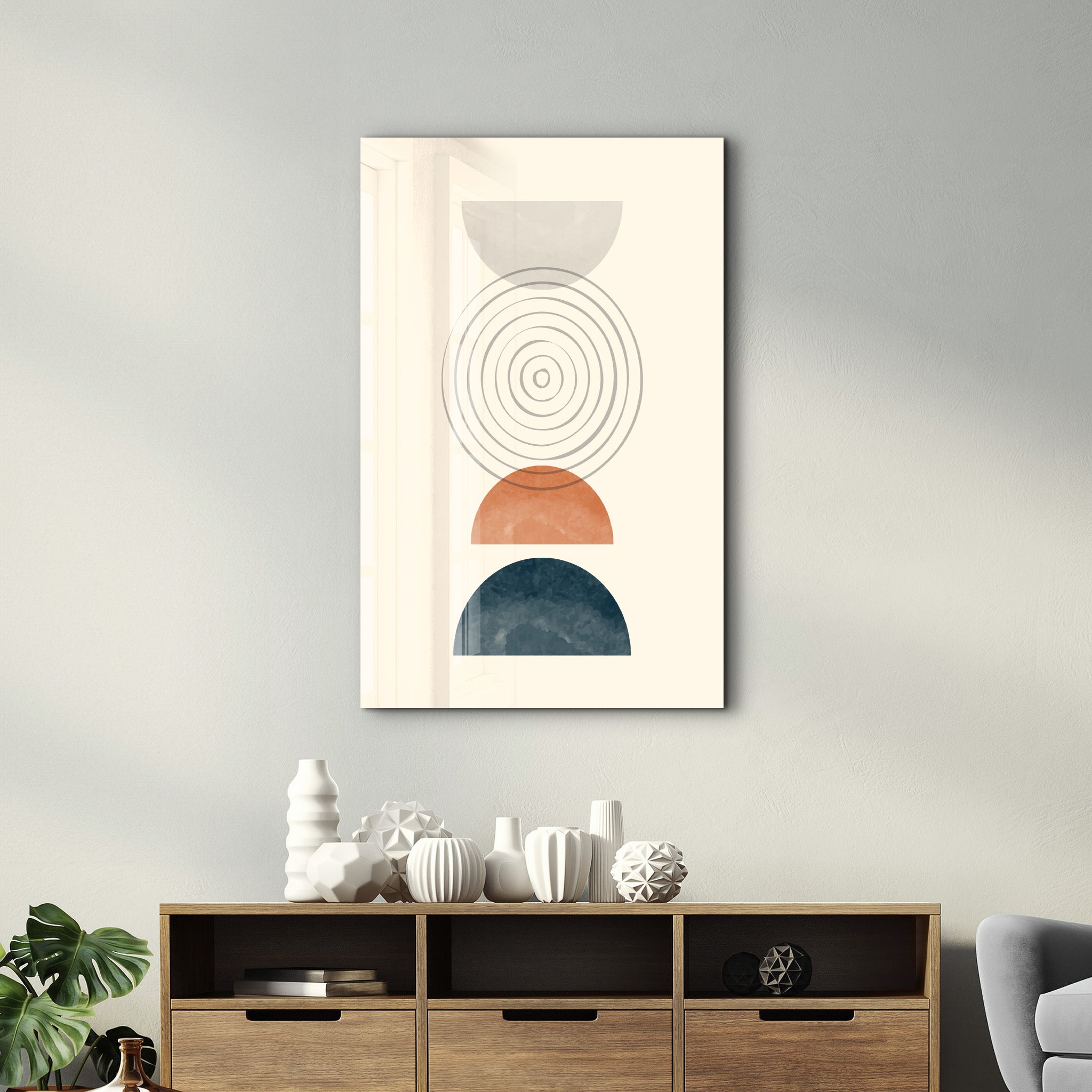 Layered Geometry in Warm & Cool Tones - Glass Wall Art