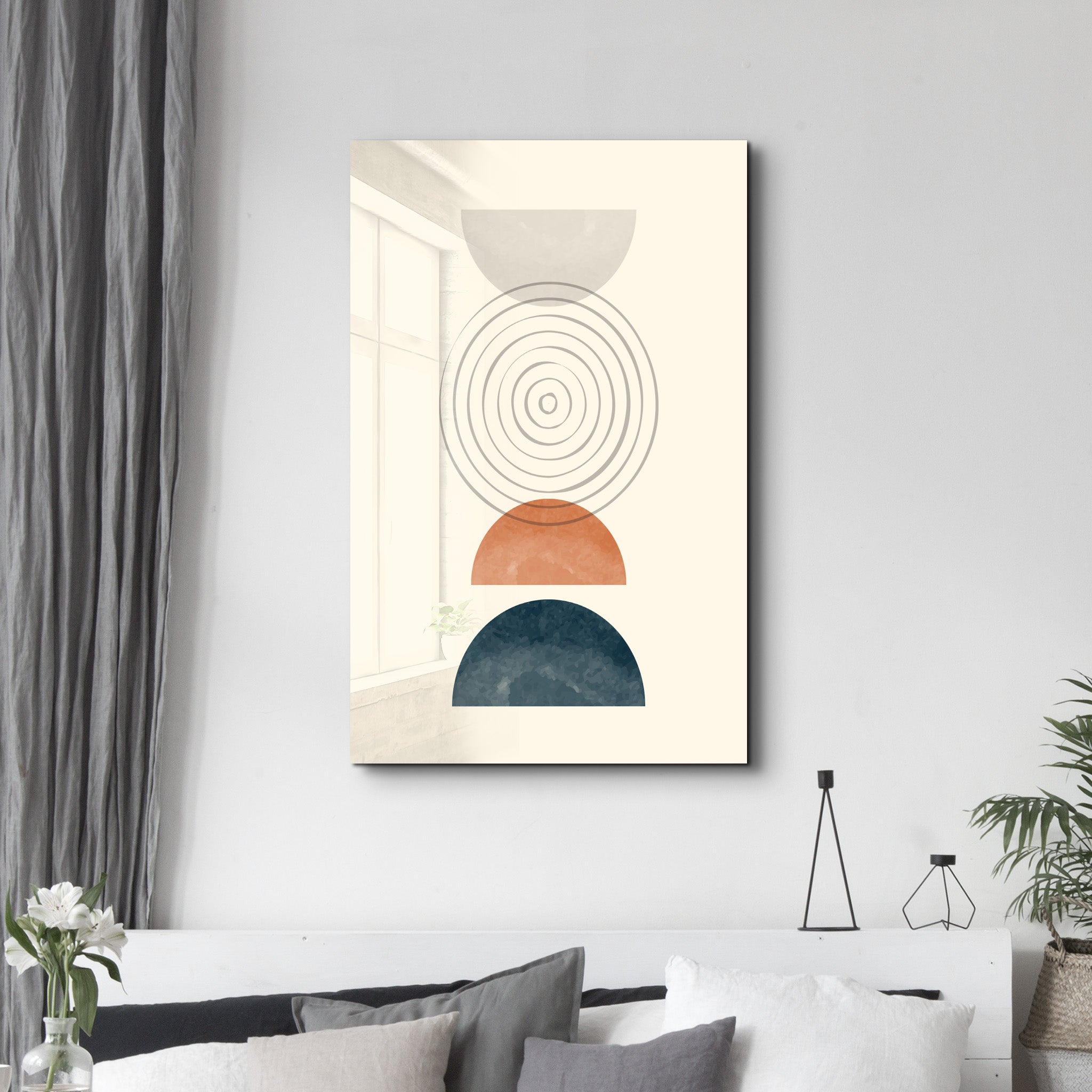 Layered Geometry in Warm & Cool Tones - Glass Wall Art