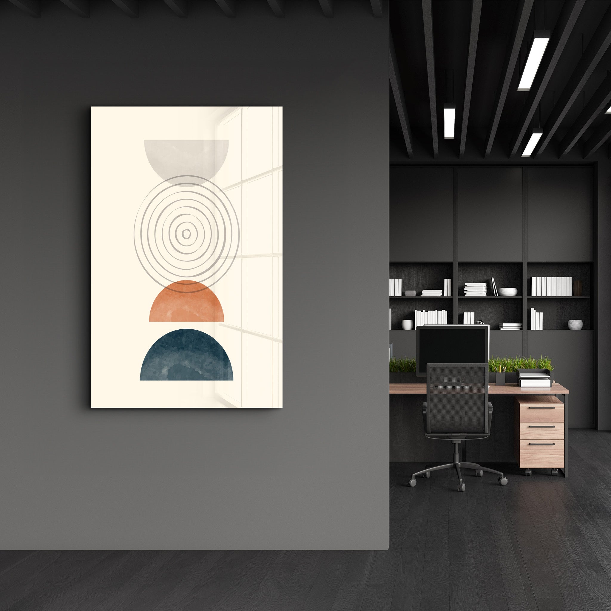 Layered Geometry in Warm & Cool Tones - Glass Wall Art