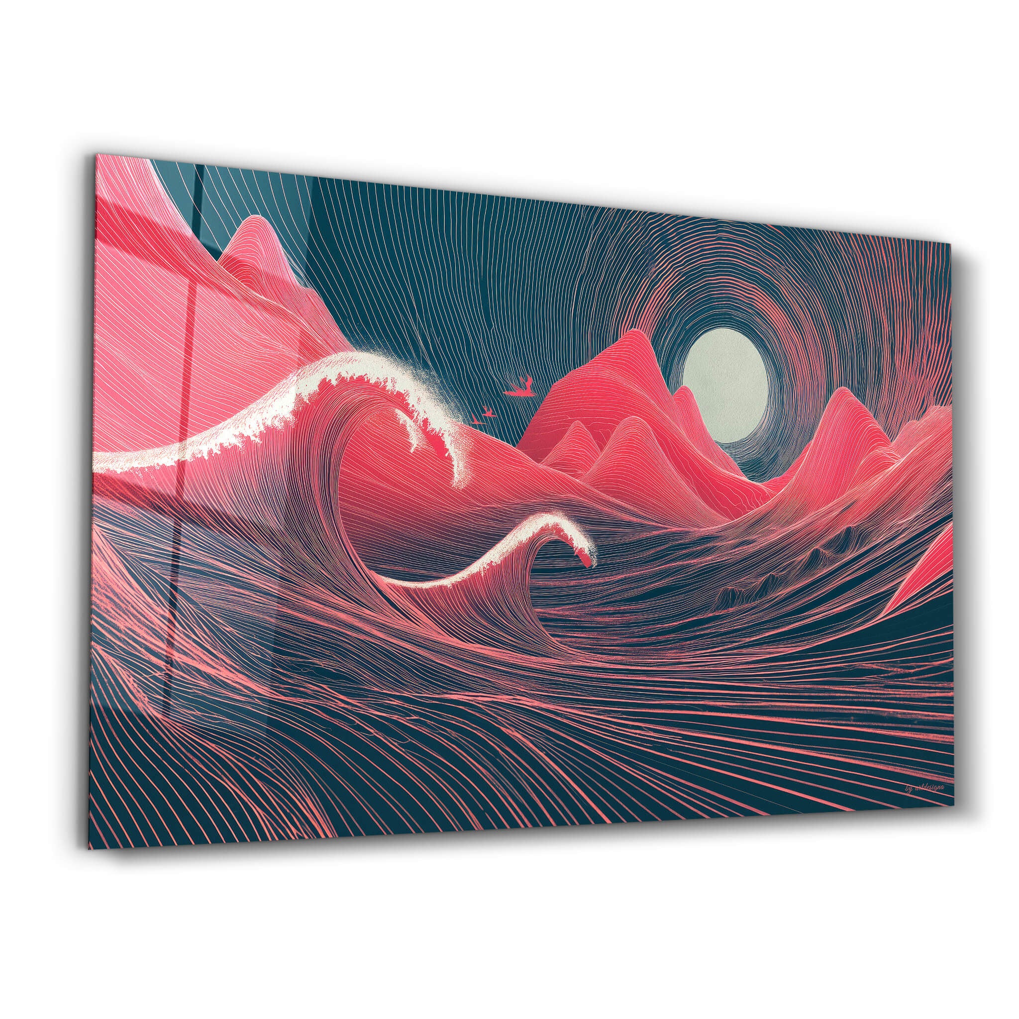 Lunar Surge – Waves of Light and Line - Glass Wall Art