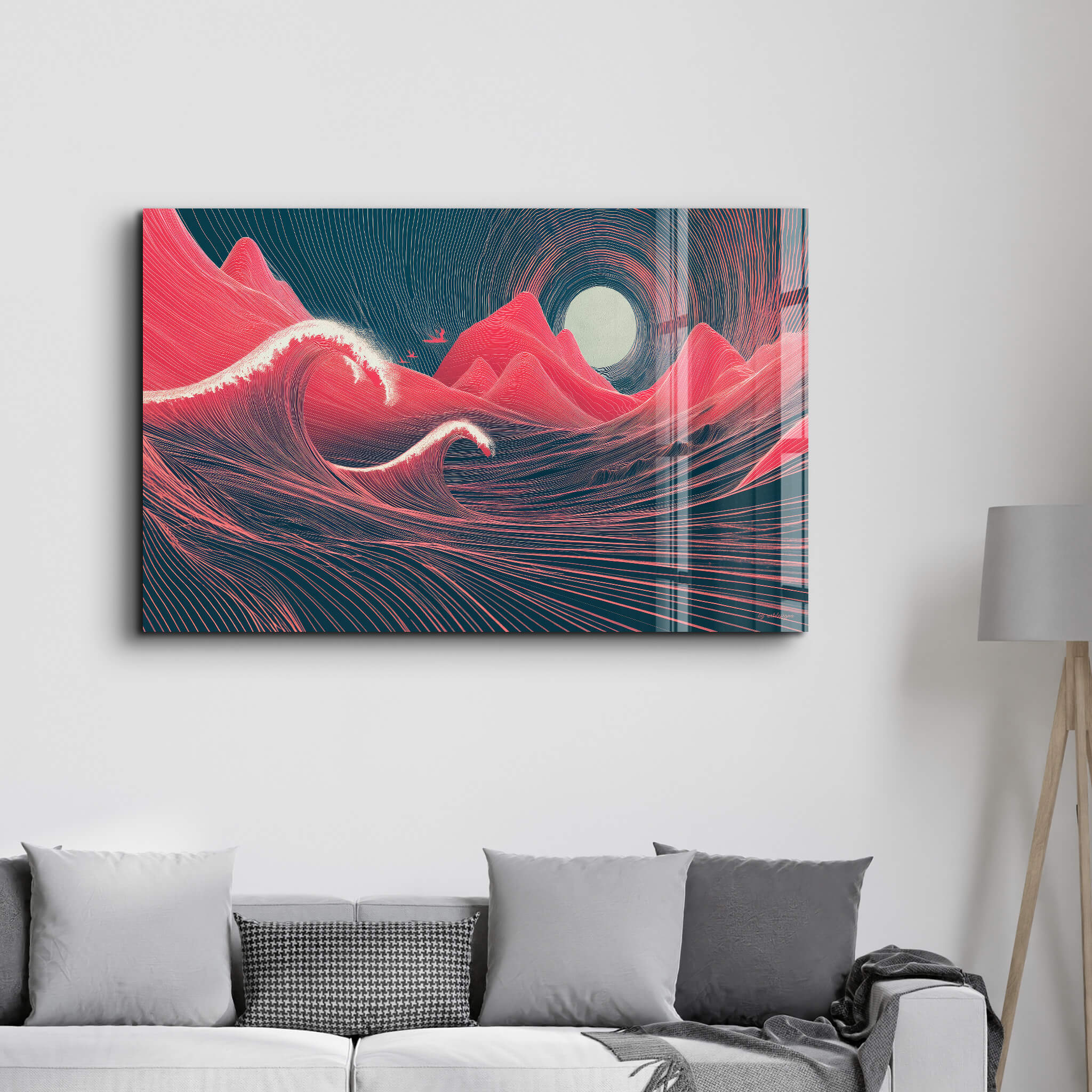 Lunar Surge – Waves of Light and Line - Glass Wall Art