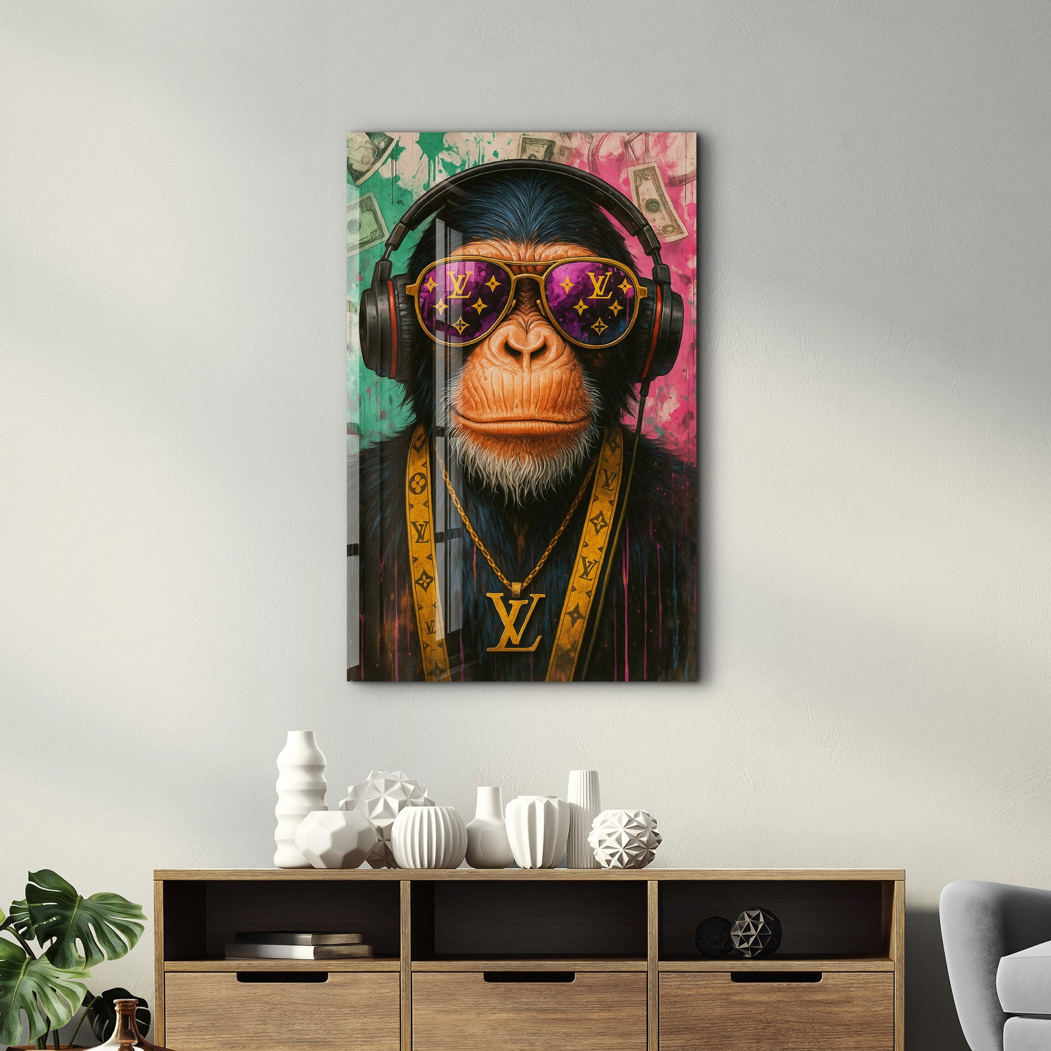 LV Ape Mode - Luxury Primate Glass Wall Art
