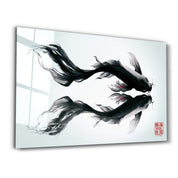Mirror Currents – Dual Koi Fish in Harmony - Glass Wall Art