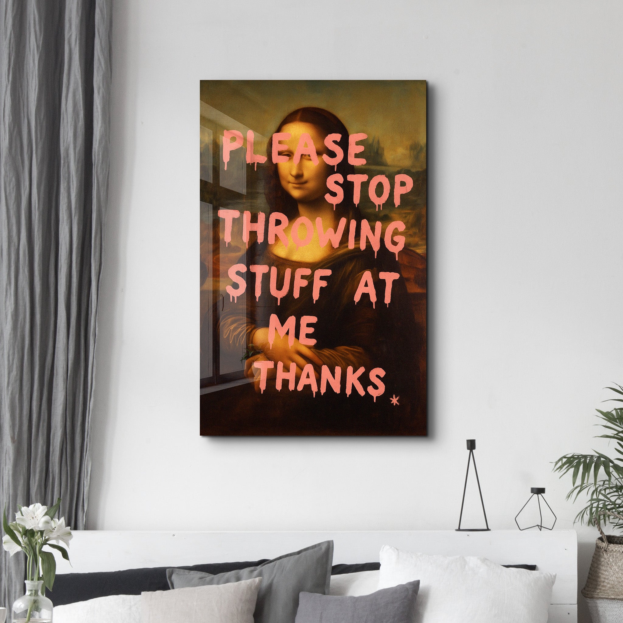 Please Stop Throwing Stuff at Me - Mona Sass Glass Wall Art