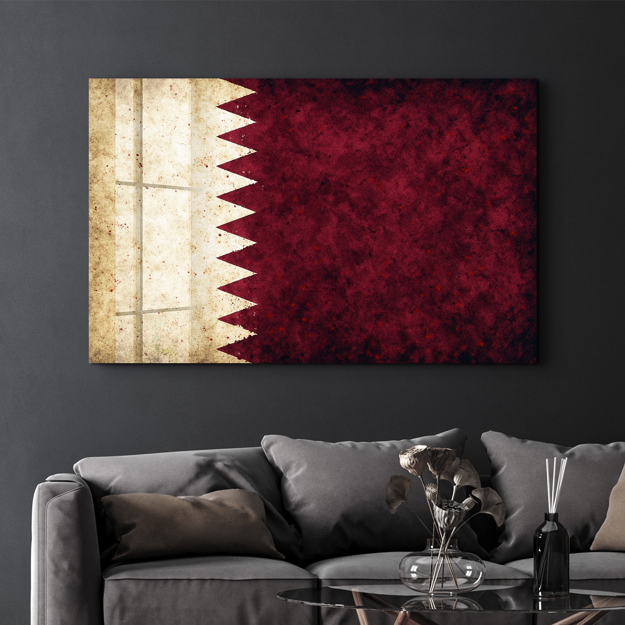 Qatar Flag Splash - Glass Wall Art