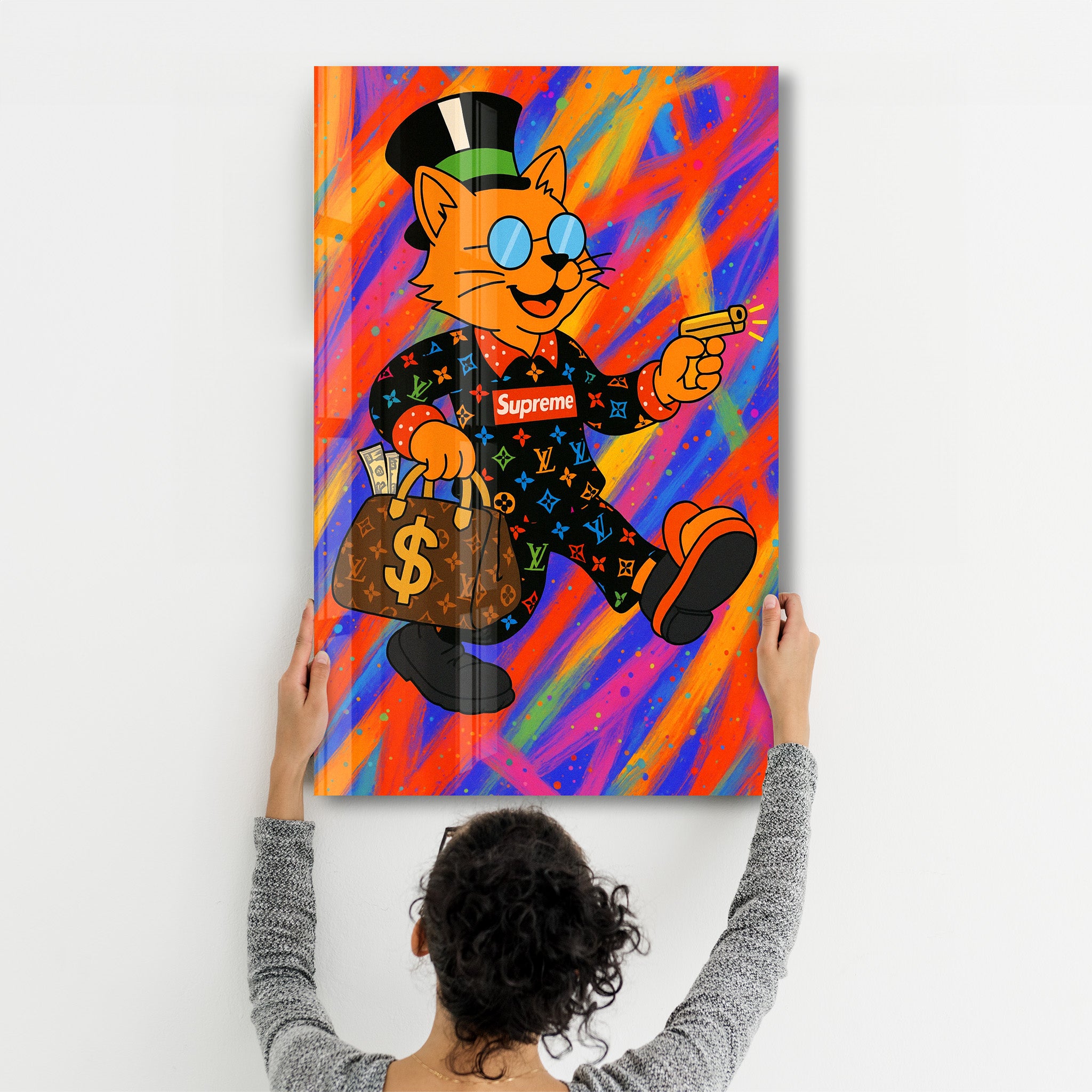 Rich Cat Energy - Hype Luxe Glass Wall Art