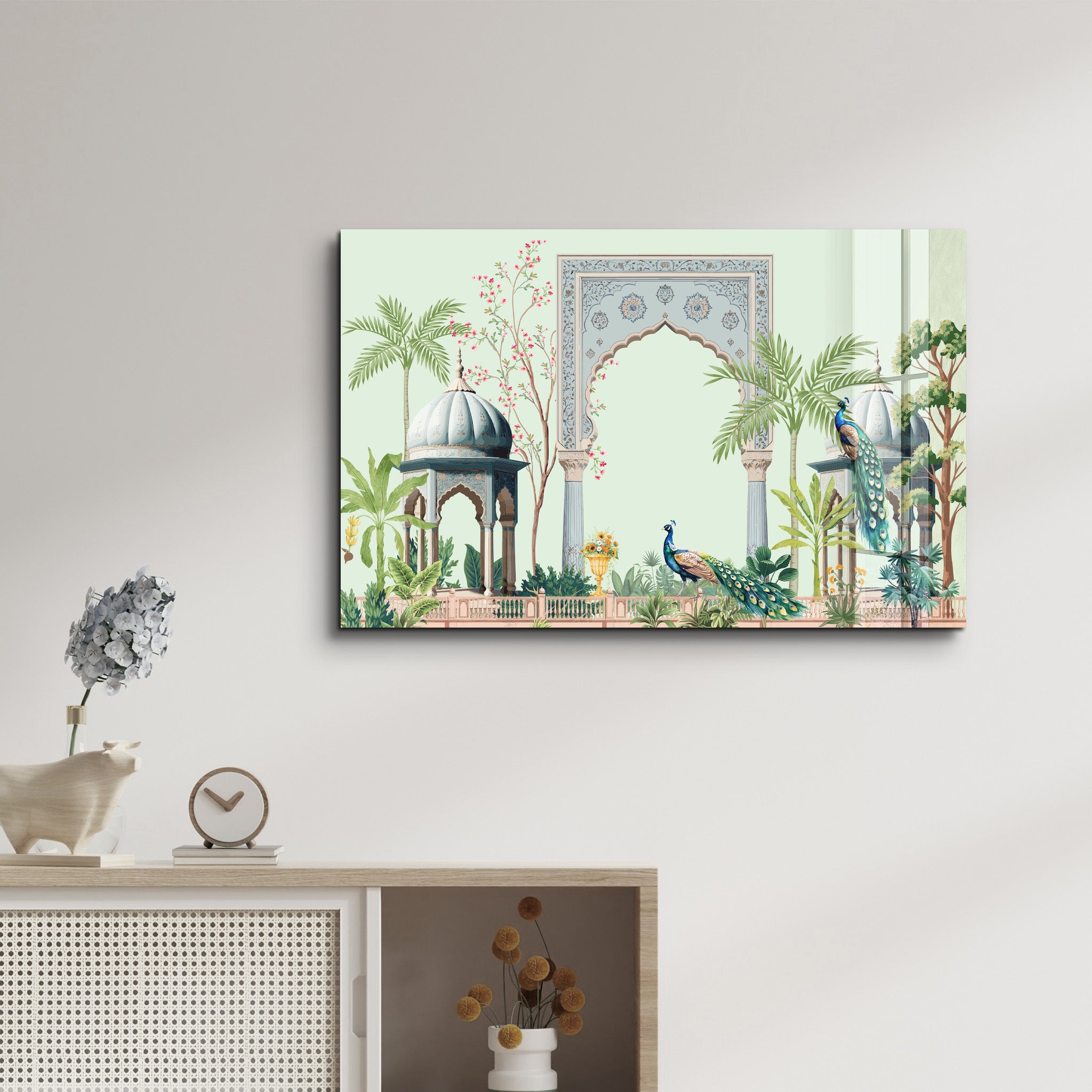 Royal Serenity – Peacock Garden Glass Wall Art