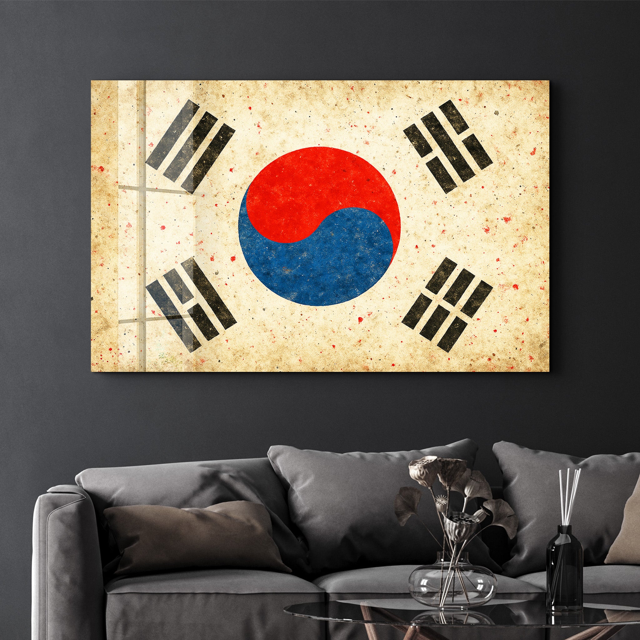 South Korea Flag Splash - Glass Wall Art