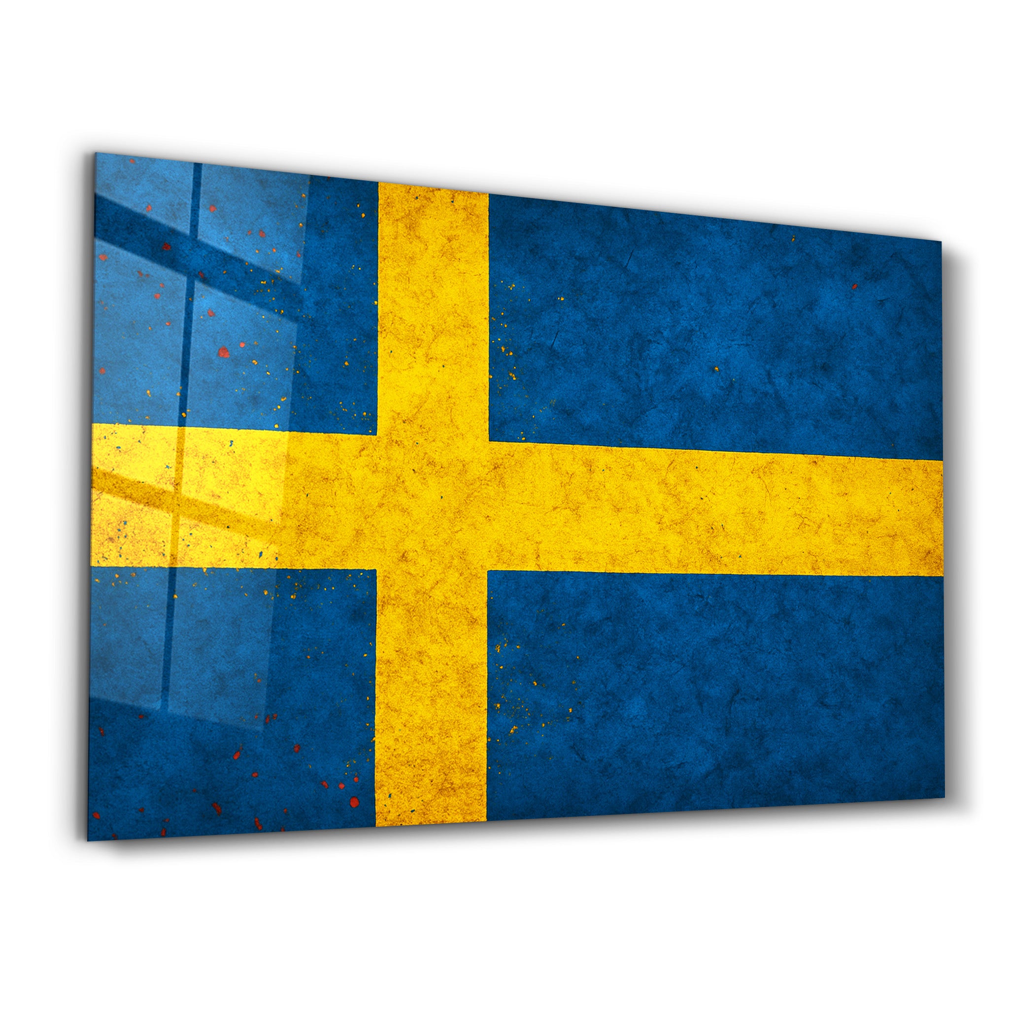 Sweden Flag Splash - Glass Wall Art