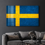 Sweden Flag Splash - Glass Wall Art