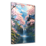 Tranquil Sakura Falls | Glass Wall Art
