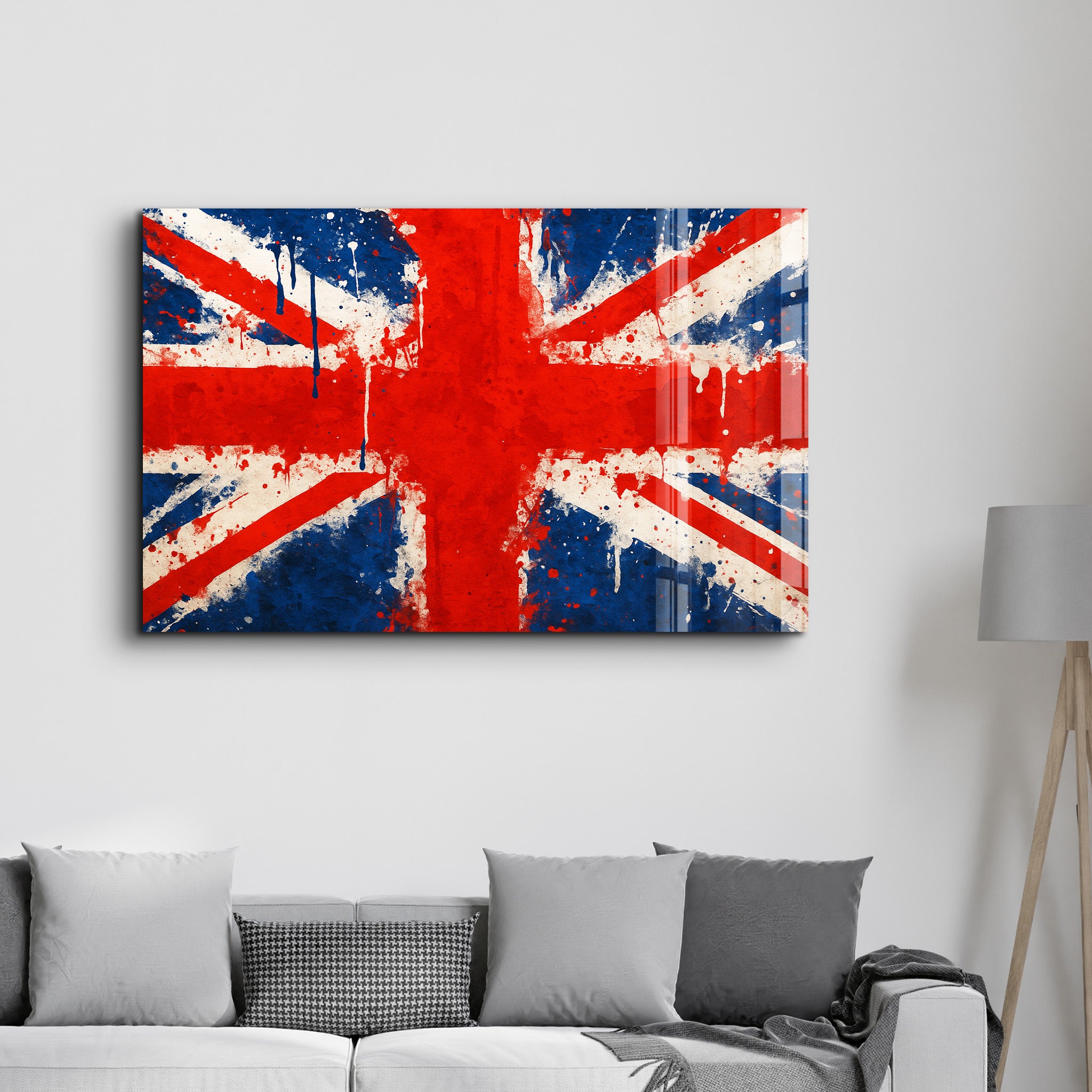 UK Flag Splash - Glass Wall Art