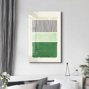 Vertical Lines & Green Blocks - Glass Wall Art