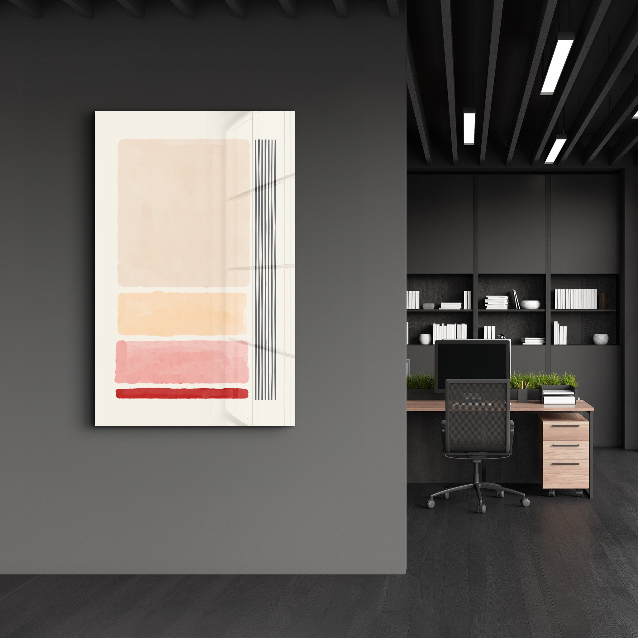 Warm Gradient Blocks with Lines - Glass Wall Art