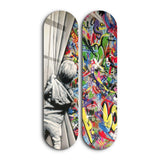 BANKSY Pull Back the Curtain Skateboard | Glass Wall Art
