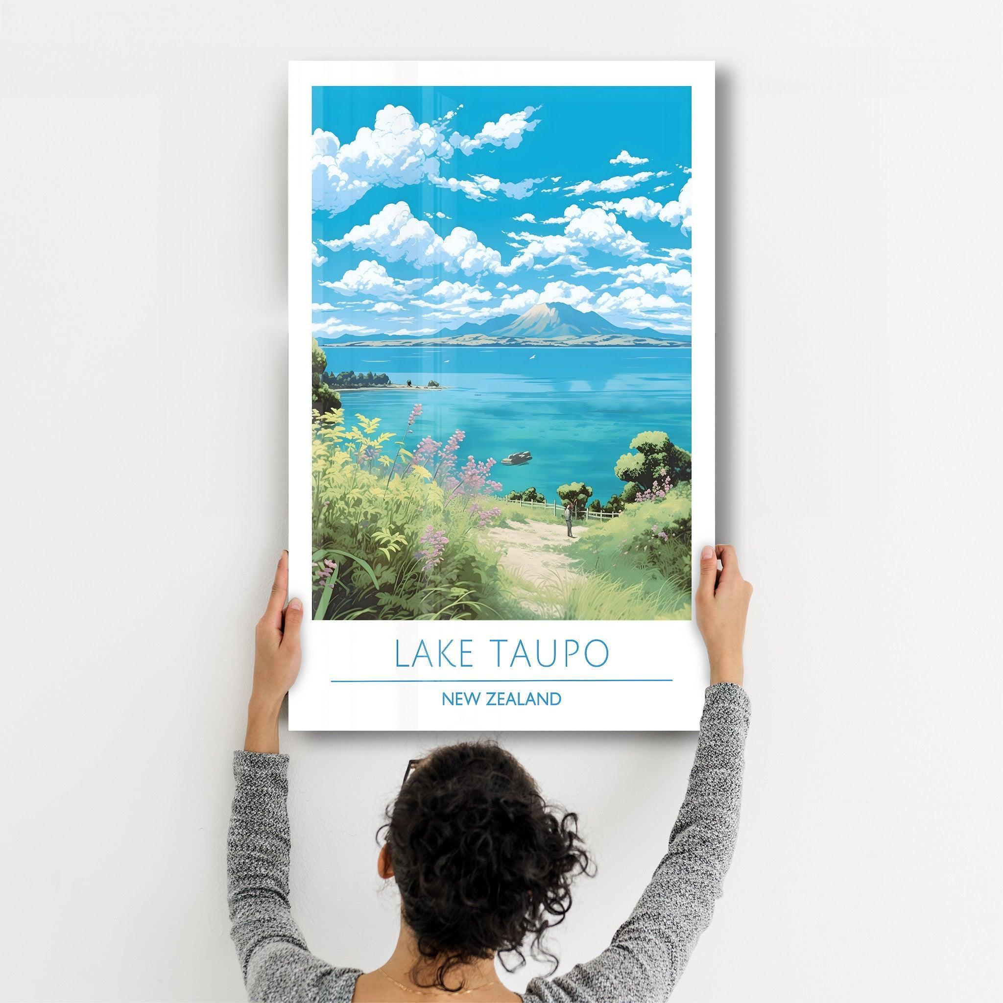 Lake Taupo New Zealand-Travel Posters | Glass Wall Art - Artdesigna