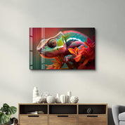 Vibrant Chameleon | Glass Wall Art - Artdesigna