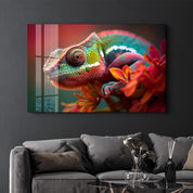 Vibrant Chameleon | Glass Wall Art - Artdesigna