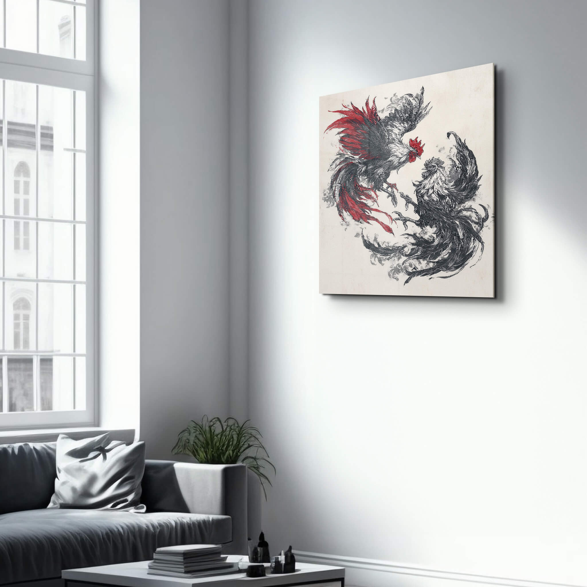 Cockfight | Glass Wall Art