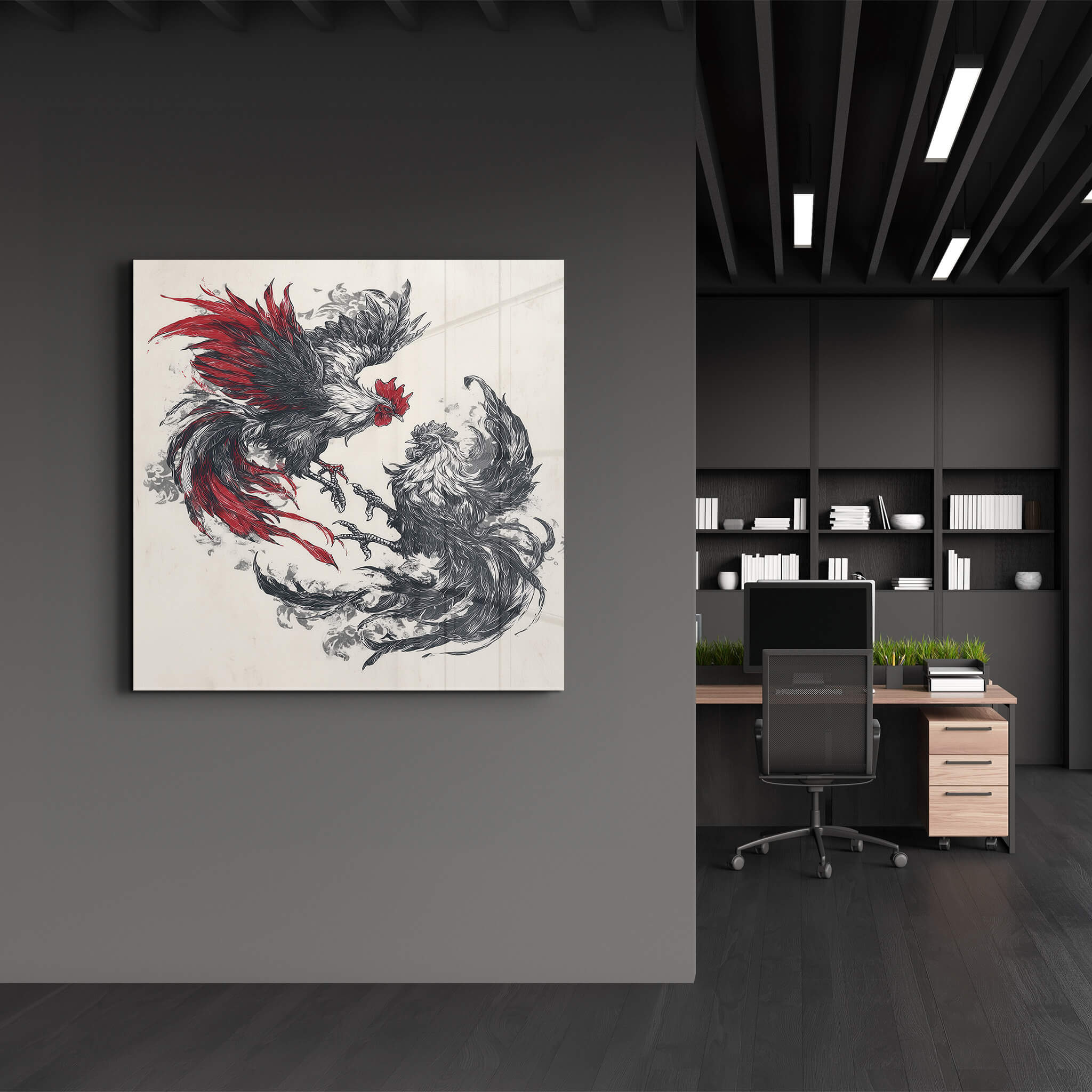 Cockfight | Glass Wall Art