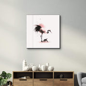 Crane and Tortoise in Harmony | Glass Wall Art