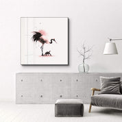 Crane and Tortoise in Harmony | Glass Wall Art