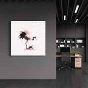 Crane and Tortoise in Harmony | Glass Wall Art