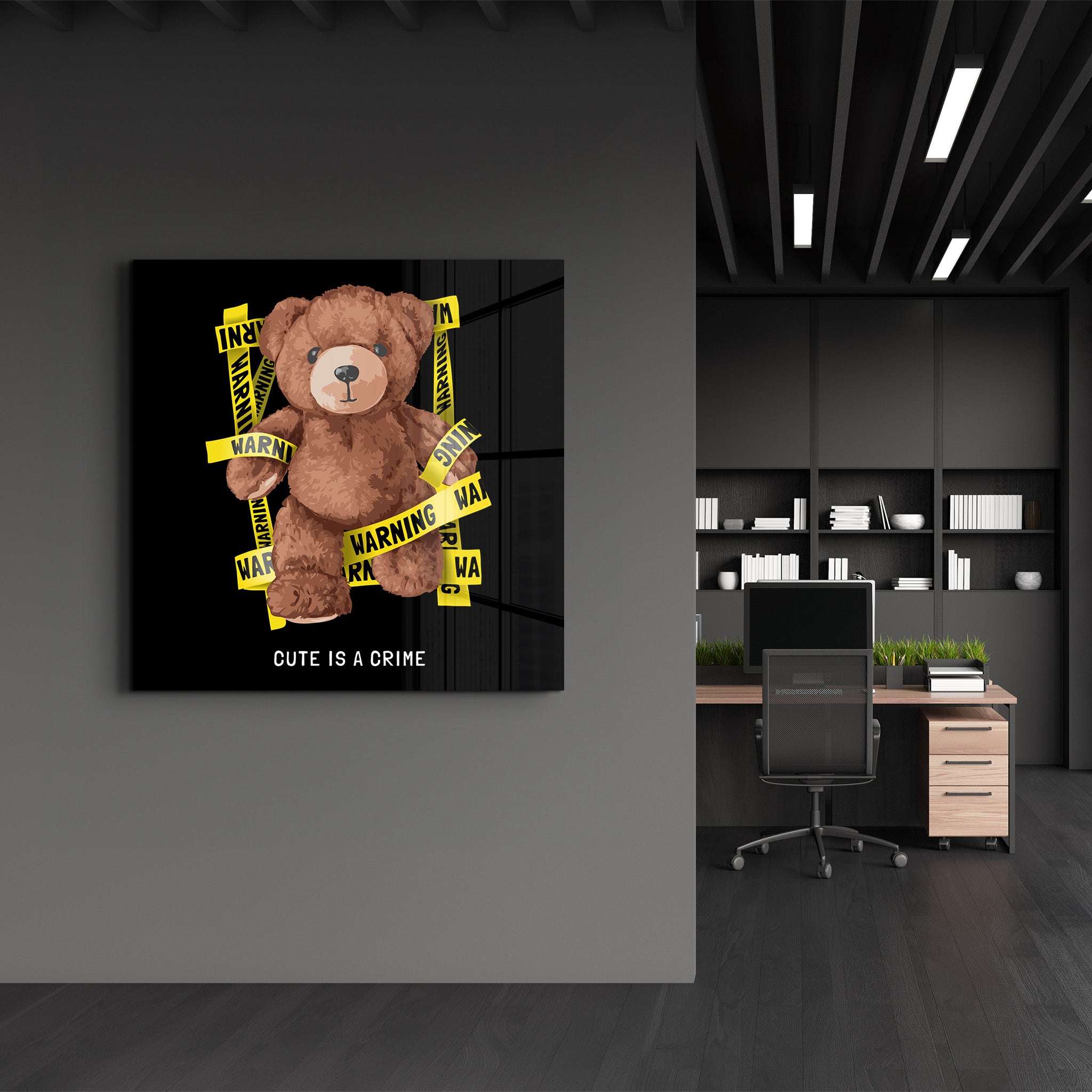 Cute is Crime Teddy Bear | Glass Wall Art
