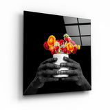 Holding the Flower Black | Glass Wall Art