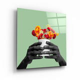 Holding the Flower Green | Glass Wall Art