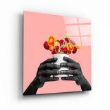 Holding the Flower Pink | Glass Wall Art
