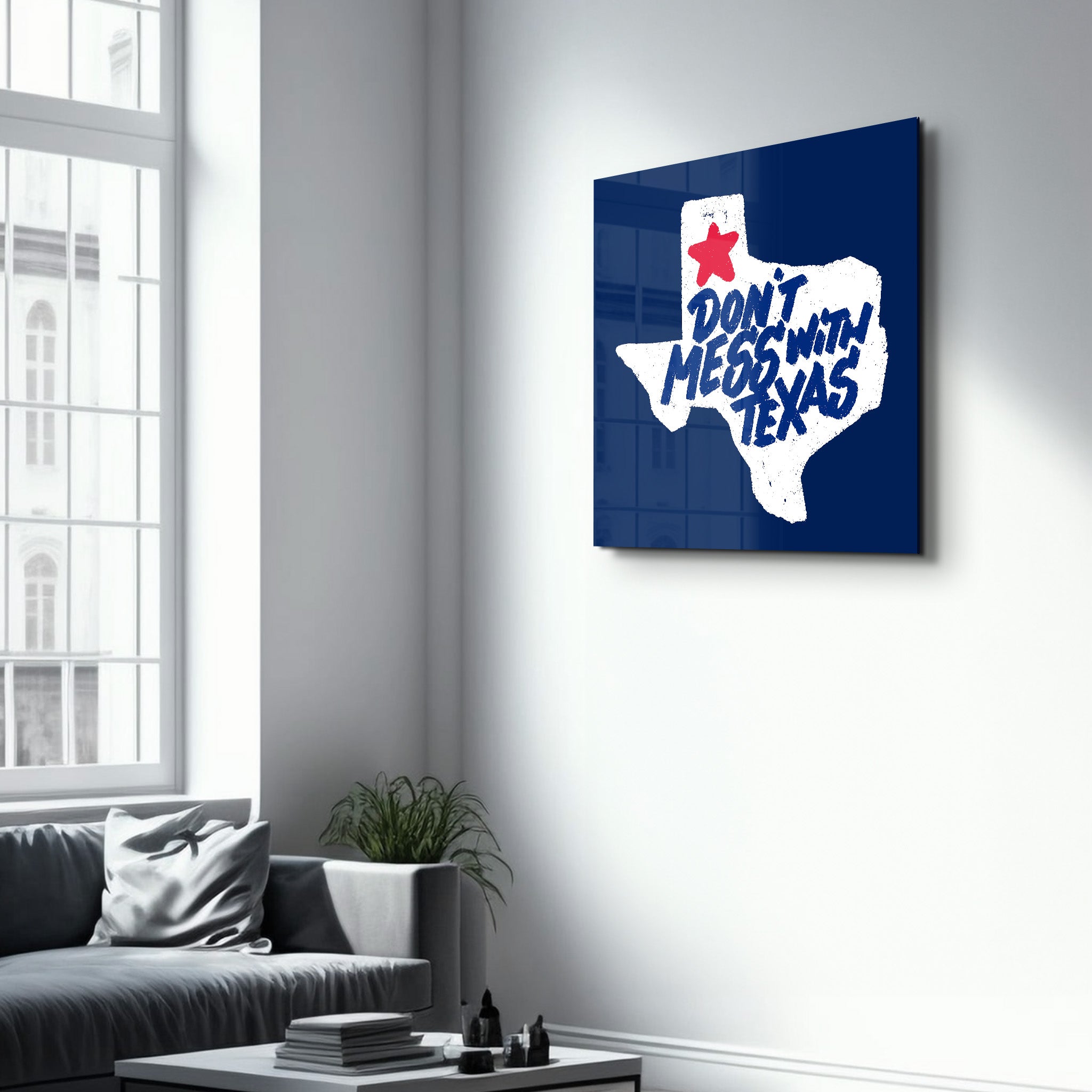 Lone Star Attitude Texas glass wall art by Artdesigna featuring a bold design with a lone star and Texas motif.