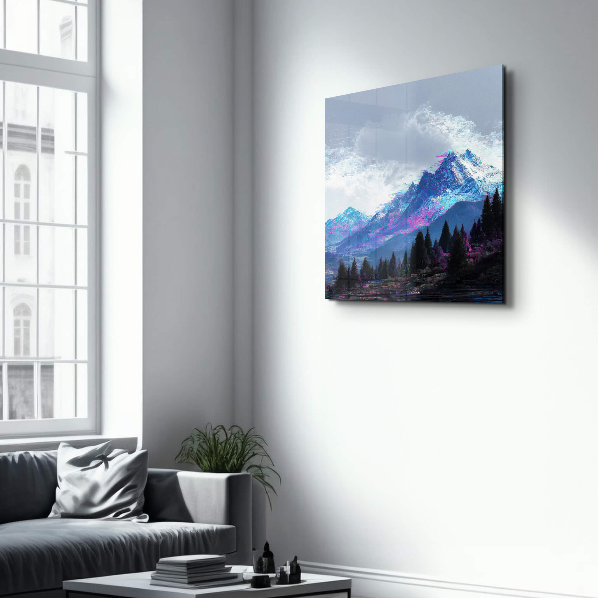 Pixelated Summit | Glass Wall Art