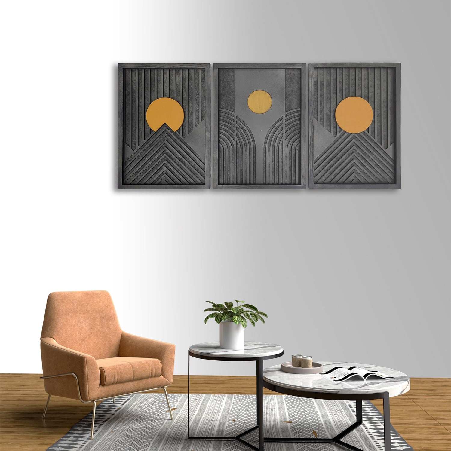 Golden Horizon Wooden Wall Art – Trio