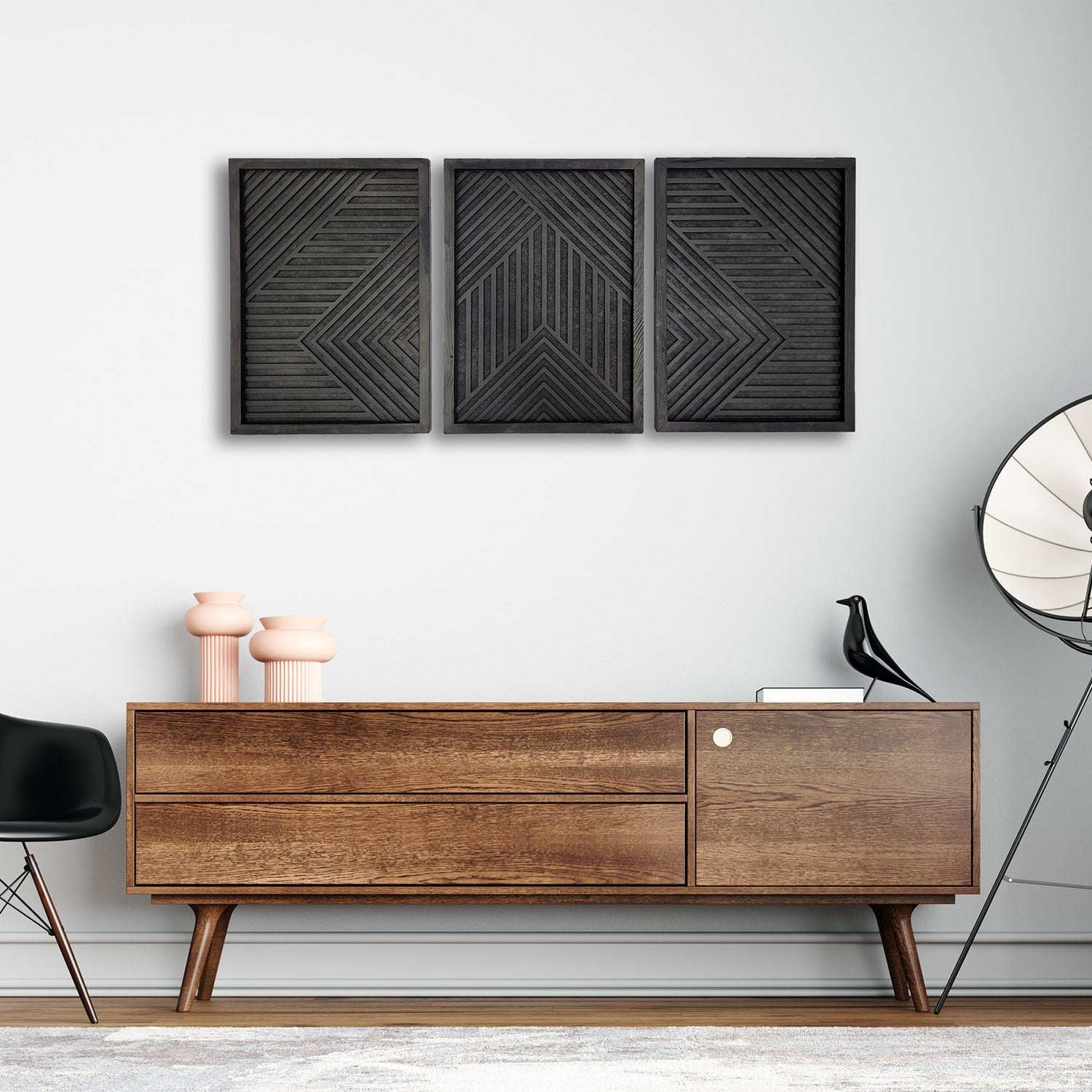 Minimalist Black Wooden Wall Art – Trio