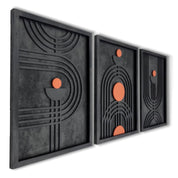 Modern Geometric Wooden Wall Art with Orange Accents – Trio