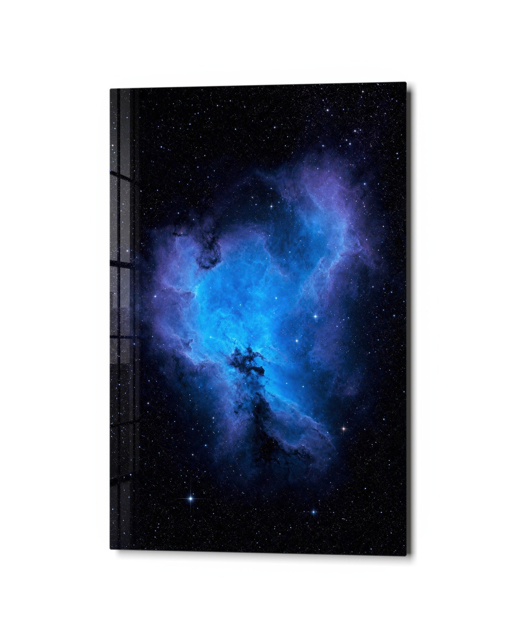 Cobalt Cloud glass wall art by Artdesigna, studio view