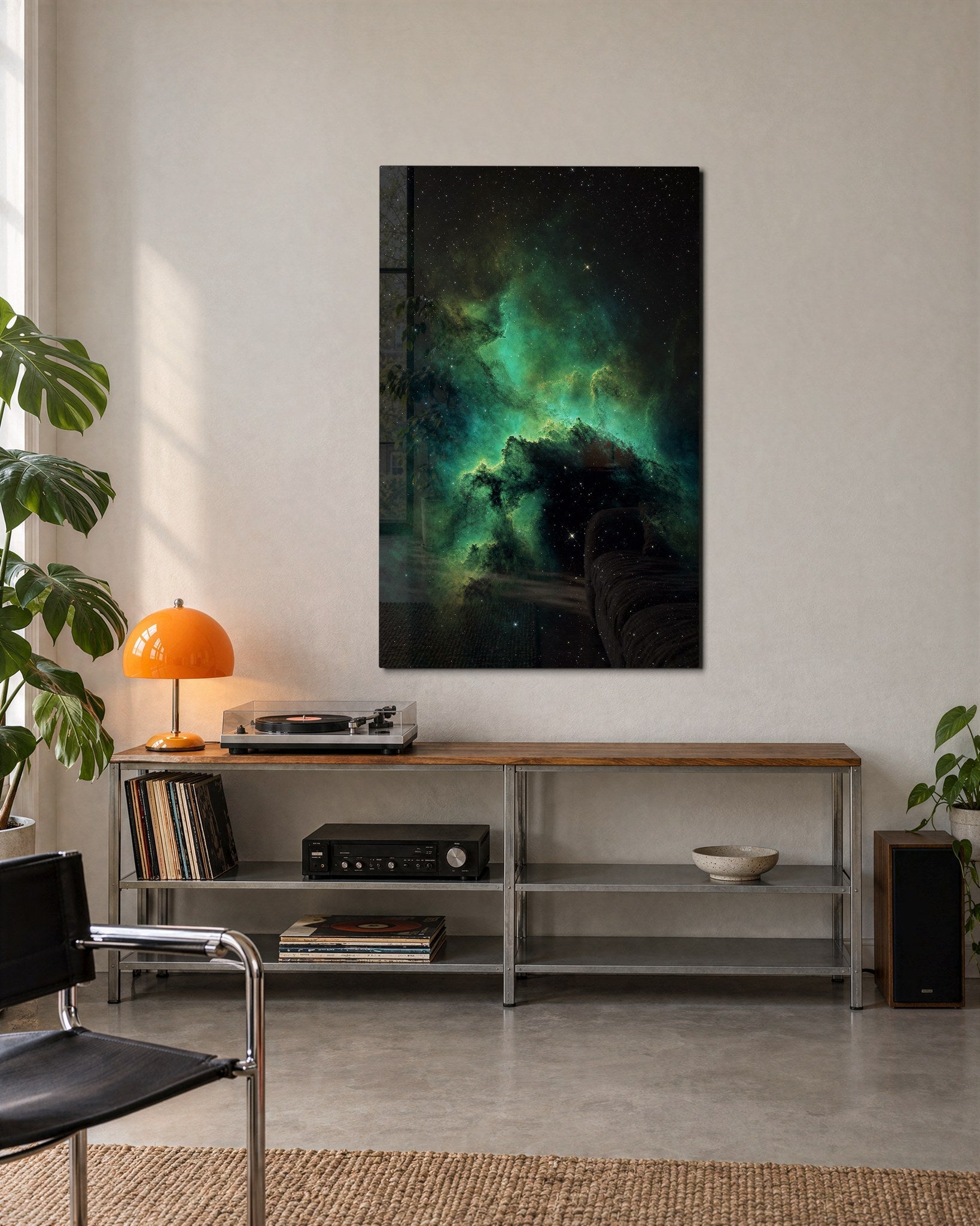 Emerald Cloud glass wall art by Artdesigna, lifestyle view