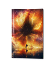 Fire Sky, Small Figure glass wall art by Artdesigna, studio view
