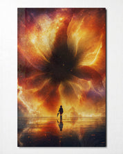 Fire Sky, Small Figure glass wall art by Artdesigna, front view