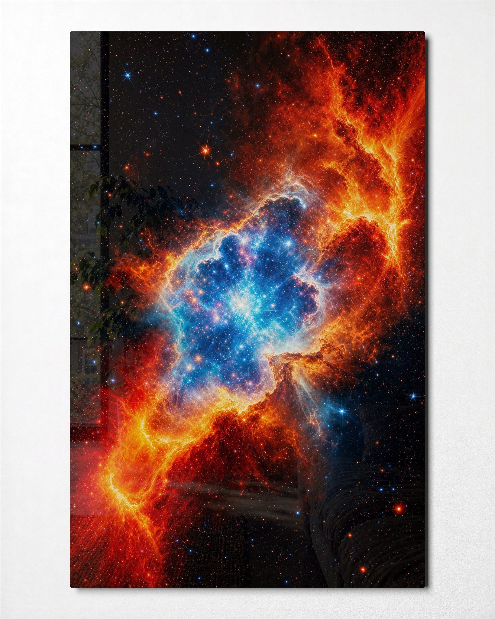 Cobalt Core glass wall art by Artdesigna featuring a modern, abstract design with vibrant blue glass panels for contemporary decor.