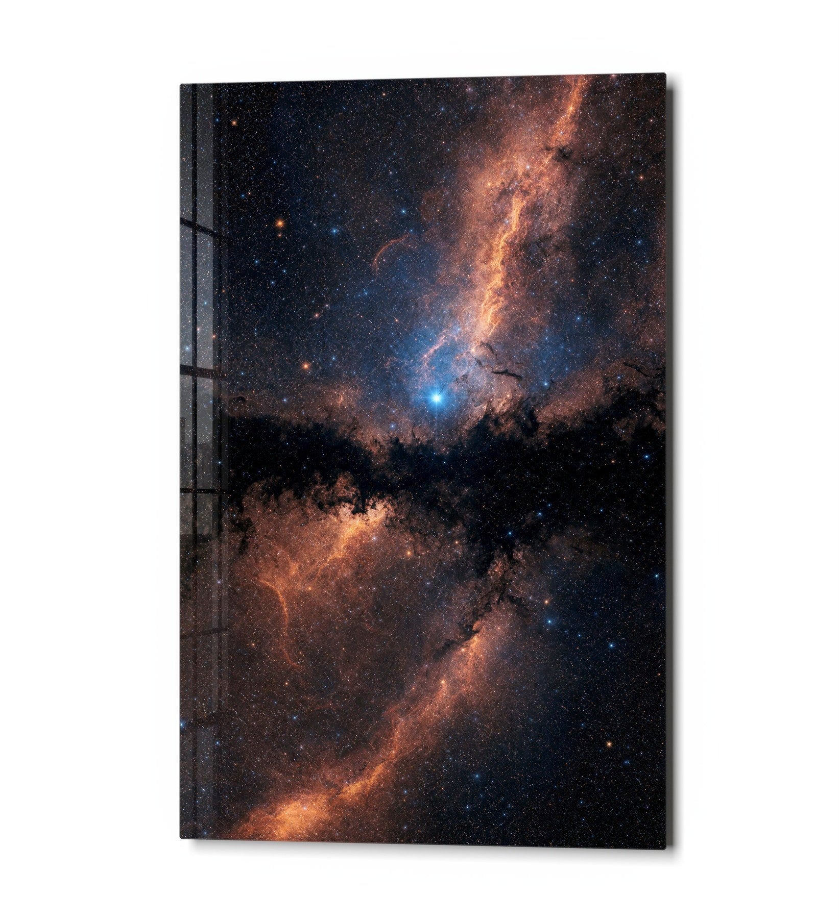 Milky Way Orange glass wall art by Artdesigna featuring vibrant orange hues and abstract galaxy-inspired design.