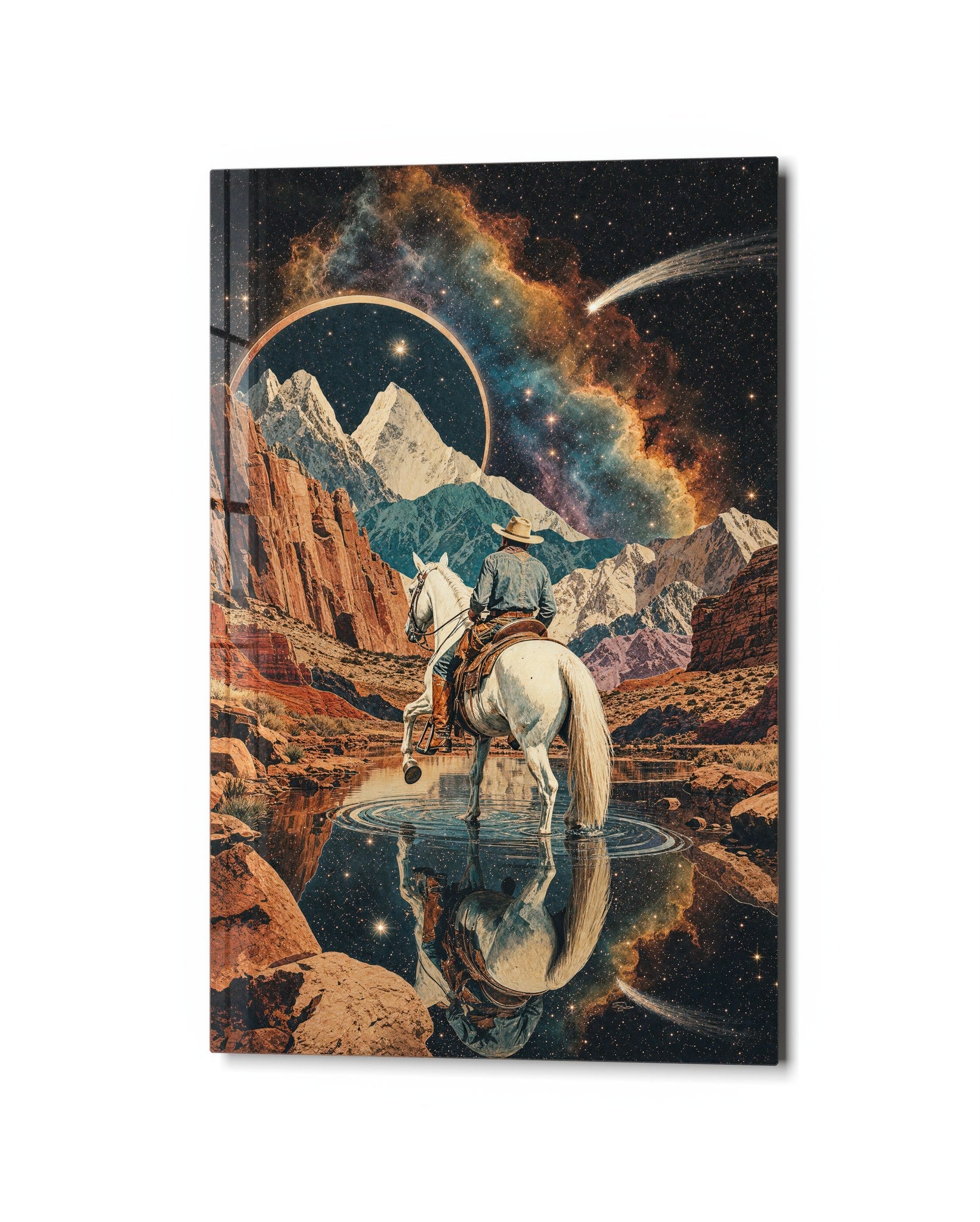 White Horse, Starry Pass glass wall art by Artdesigna, studio view