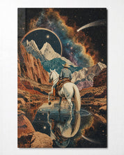 White Horse, Starry Pass glass wall art by Artdesigna, front view